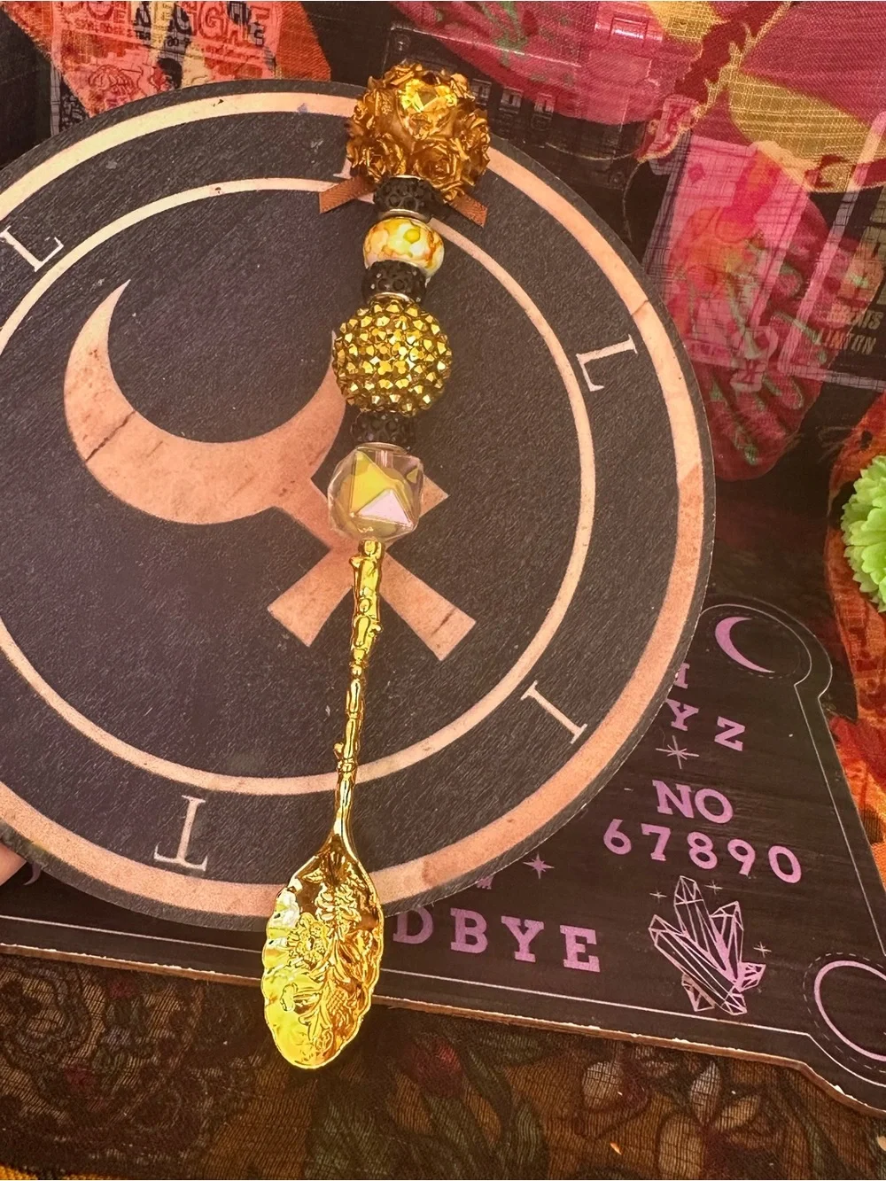 Handmade Gold Ritual Spoon – Beaded Apothecary & Altar Tool